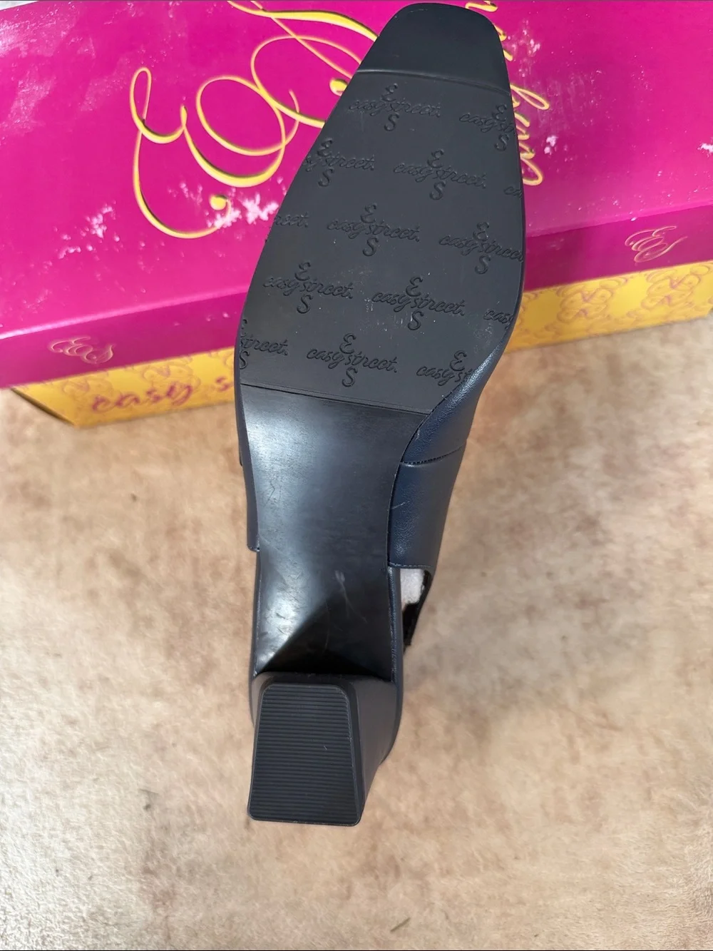easy street Cameo Black Slingback Low Block Heel Pump with Buckle